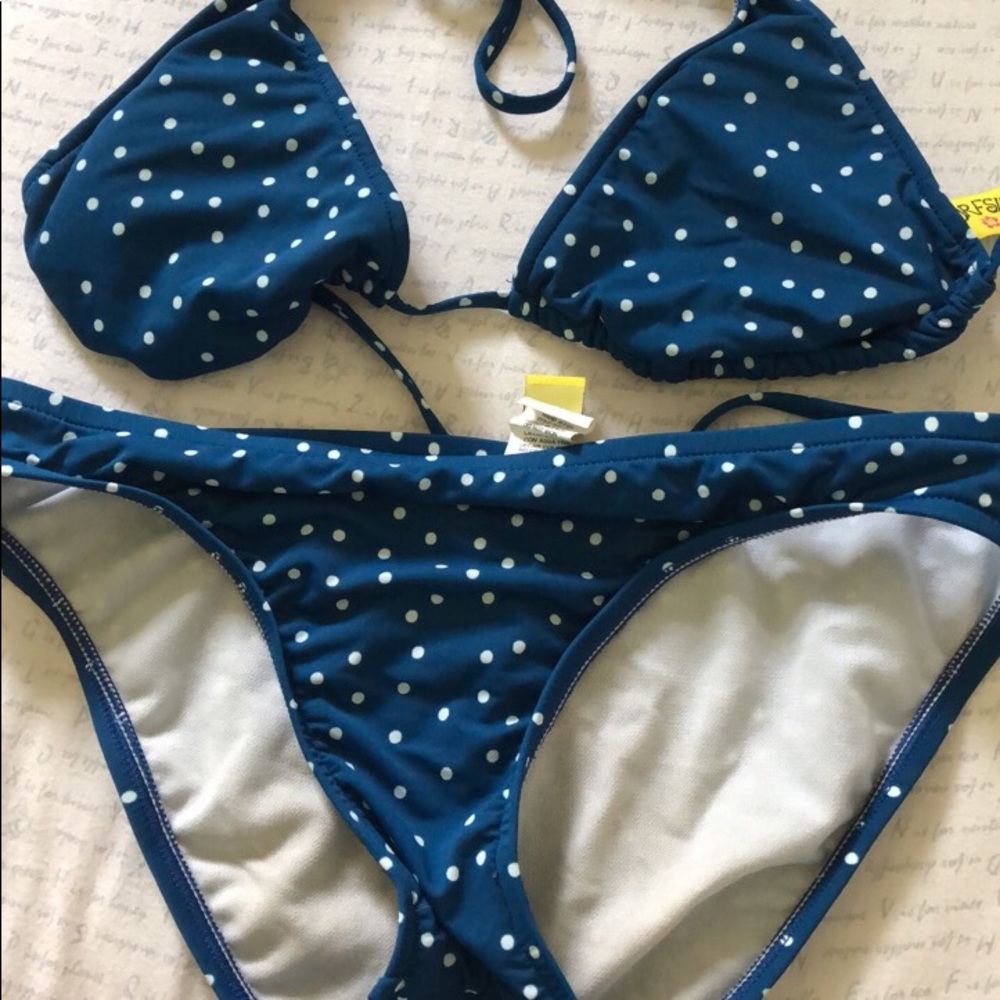 Blue white polka dot string bikini